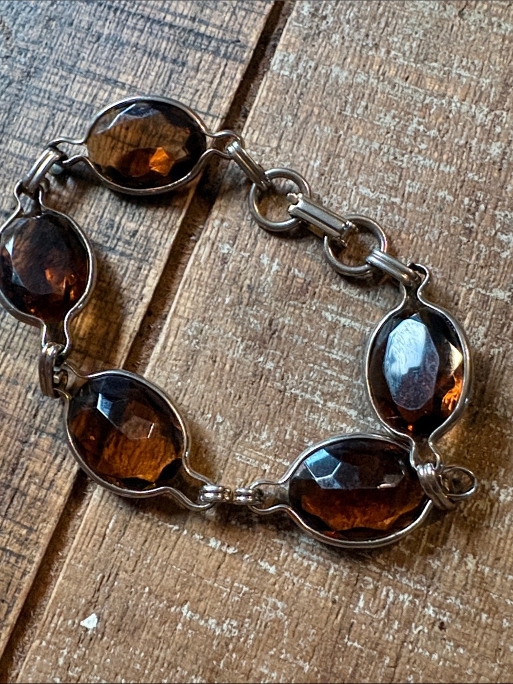 Vintage Brown Topaz Stone Link Bracelet